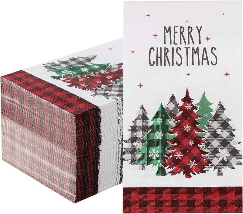 Tamone 100PCS 3-Ply Red Christmas Napkins - Red Christmas Tree Napkins Disposable - Premium Quality Dinner Napkins Soft and Absorbent - Image 1